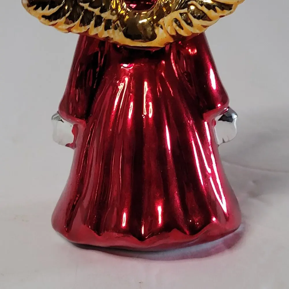 Angel Bell Christmas Ornament - Blond Hair, Red Dress, Gold Wings